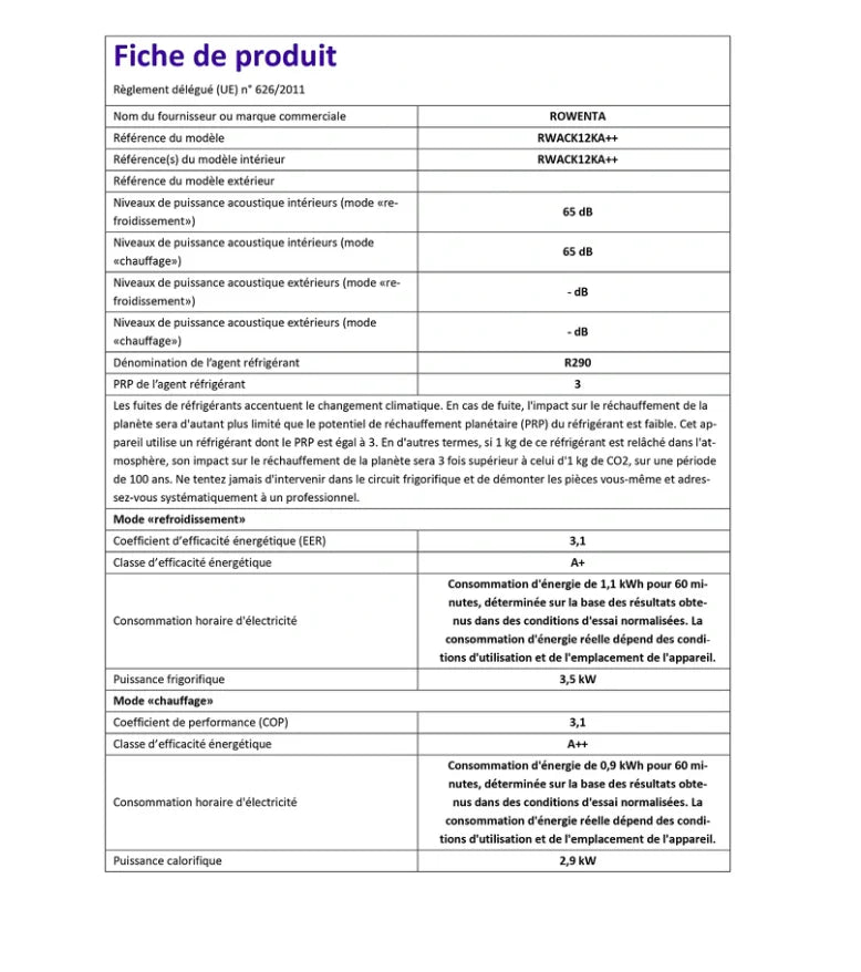 Climatiseur Mobile Réversible Rowenta RWAC12KA++
